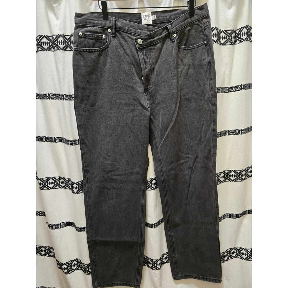 Princess Polly Denim black straight leg high waist crossover waist‎ jeans US 10